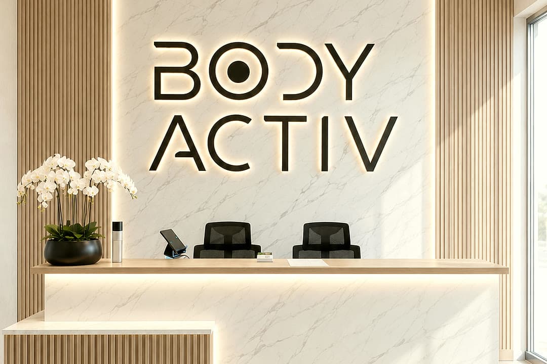 Body Activ reception desk, wide view